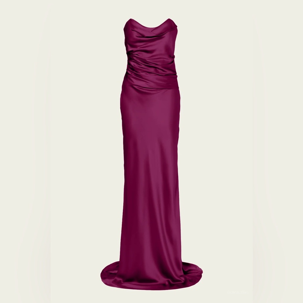 The Sei - Cowl Bustier Gown- Draped Silk Evening Dress in Deep Berry